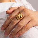 Uworld Waterproof Golden Stainless Steel Hammered Ring for Women
