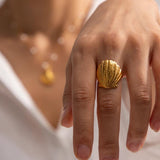 Uworld Waterproof Golden Stainless Steel Hammered Ring for Women