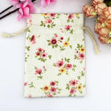 10pcs 10x14cm Pink Flowers Cotton Bags Wedding Drawstring Gift Bag