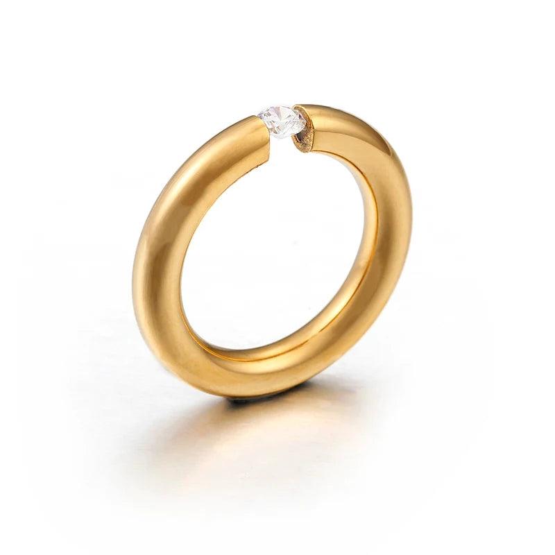 Stainless Steel Cubic Zircon Finger Rings Wedding Bands Women Jewelry