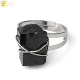 CSJA Women Ring Natural Stone Irregular Crystal Silver Wire Wrapped Adjustable