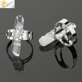CSJA Women Ring Natural Stone Irregular Crystal Silver Wire Wrapped Adjustable
