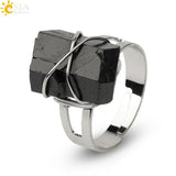 CSJA Women Ring Natural Stone Irregular Crystal Silver Wire Wrapped Adjustable
