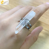 CSJA Women Ring Natural Stone Irregular Crystal Silver Wire Wrapped Adjustable