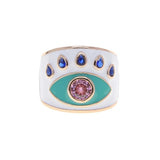 Pink Enamel Evil Eye Women Finger Band Ring Adjustable Size