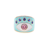 Pink Enamel Evil Eye Women Finger Band Ring Adjustable Size