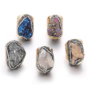 Irregular Natural Stone Adjustable Ring for Women Boho Finger Jewelry
