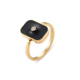 Enamel Square CZ Stone Ring Stainless Steel Plated Vintage Geometric Rings