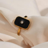 Enamel Square CZ Stone Ring Stainless Steel Plated Vintage Geometric Rings