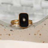 Enamel Square CZ Stone Ring Stainless Steel Plated Vintage Geometric Rings