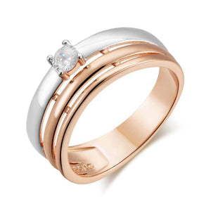 Kinel Natural Zircon Wide Ring 585 Rose Silver Mix High Daily Fine Jewelry