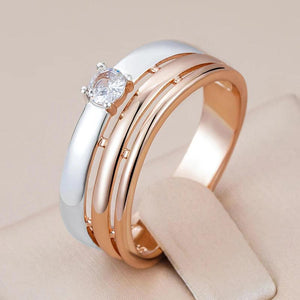 Kinel Natural Zircon Wide Ring 585 Rose Silver Mix High Daily Fine Jewelry