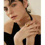 Golden Cast Ring with Shell Pearl for Women