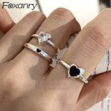 Foxanry Sparkling Zircon Heart Rings for Couples