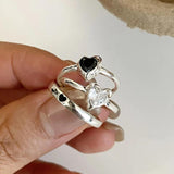 Foxanry Sparkling Zircon Heart Rings for Couples