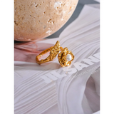 Stainless Steel Rose Flower Pearl Ring Women 18K Gold Plated Jewelry