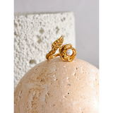 Stainless Steel Rose Flower Pearl Ring Women 18K Gold Plated Jewelry