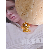 Stainless Steel Rose Flower Pearl Ring Women 18K Gold Plated Jewelry