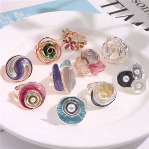 Colorful Elastic Rope Flower Rings Enamel Vintage Jewelry