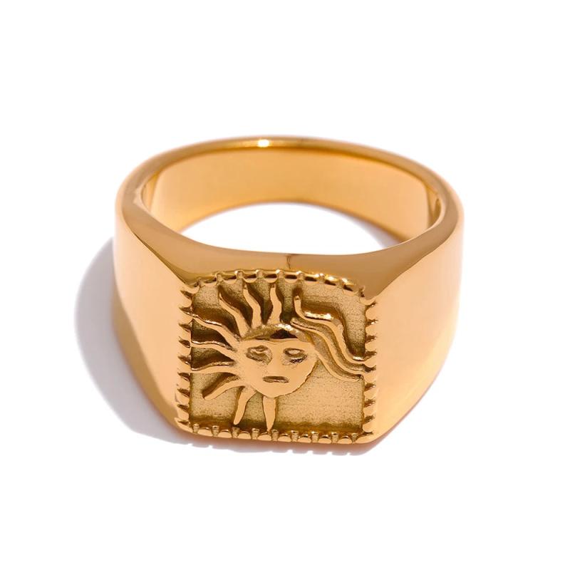 Golden Texture Sun Ring Stainless Steel Charm Jewelry