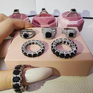 Silver Bride Wedding Ring Set Band Eternity for Women Men Gift Jewelry