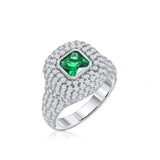 Micro Pave CZ Geometric Pinky Ring Green Pink Stone Little Finger Jewelry
