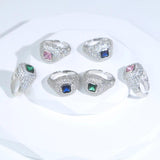 Micro Pave CZ Geometric Pinky Ring Green Pink Stone Little Finger Jewelry