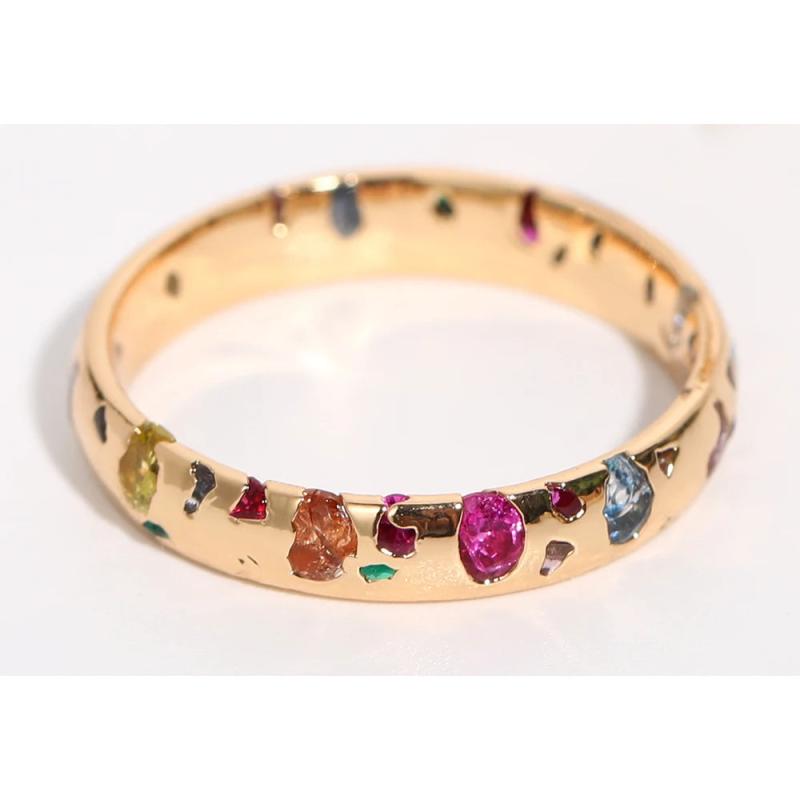 Colorful Punk Style Ring with Broken Cubic Zirconia
