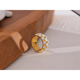 Enamel Checkered Round Ring Stainless Steel Charm Finger Ring for Women