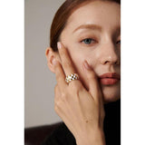 Enamel Checkered Round Ring Stainless Steel Charm Finger Ring for Women