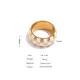 Enamel Checkered Round Ring Stainless Steel Charm Finger Ring for Women