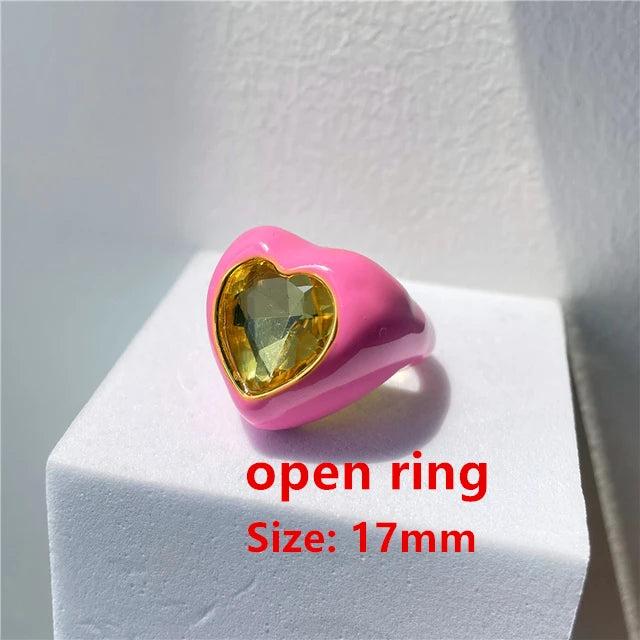 Multicolor Crystal Zircon Heart-Shaped Drop Open Ring for Women