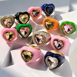 Multicolor Crystal Zircon Heart-Shaped Drop Open Ring for Women