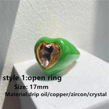 Multicolor Crystal Zircon Heart-Shaped Drop Open Ring for Women