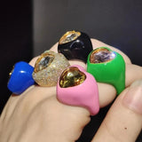 Multicolor Crystal Zircon Heart-Shaped Drop Open Ring for Women