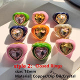 Multicolor Crystal Zircon Heart-Shaped Drop Open Ring for Women