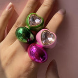 Multicolor Crystal Zircon Heart-Shaped Drop Open Ring for Women