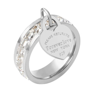 Crystal Stainless Steel Woman Ring - Silver Wedding Party Jewelry