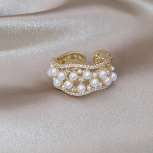 Copper Zircon Pearl Ring Women's Daily Work Accessories