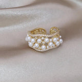 Copper Zircon Pearl Ring Women's Daily Work Accessories