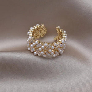 Copper Zircon Pearl Ring Women's Daily Work Accessories