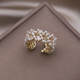 Copper Zircon Pearl Ring Women's Daily Work Accessories