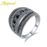 Vintage CZ Geometric Retro Finger Ring Women High Wide Party Jewelry