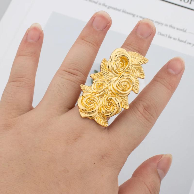 Stainless Steel Flower Chunky Large Ring Female Male Jewelry