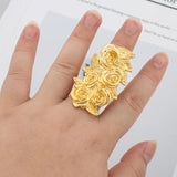 Stainless Steel Flower Chunky Large Ring Female Male Jewelry