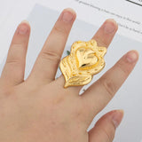 Stainless Steel Flower Chunky Large Ring Female Male Jewelry
