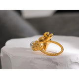 Stainless Steel Flower Charm Ring for Women Statement Finger Jewelry