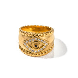 Uworld Vintage Stainless Steel Twist Eyes Ring CZ Zirconia