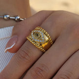 Uworld Vintage Stainless Steel Twist Eyes Ring CZ Zirconia