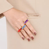 Square Multicolor Ring Stainless Steel Bohemia Colorful Stone Rings